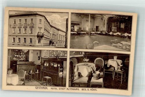 04643 O7230 Geithain Foto AK Hotel Stadt Altenburg Gastraum Sektkühler Festsaal Bahnpost Leipzig