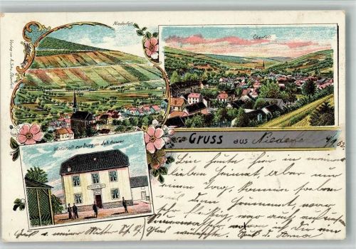 Niederfell 1902 Gasthaus Zur Burg Joh. Huwer Lithographie