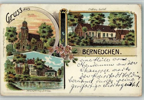 Berneuchen Lithographie Rittergut i.d. Neumark Kirche