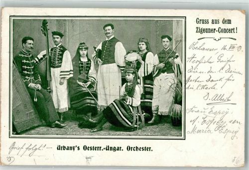 Urbany's Österreichisch-Ungarisches Zigeuner-Concert Rakoczi Geige Tracht Kontrabass Zigeuner 1903