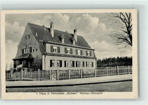 08412 O9620 Werdau , Sachs Foto AK Haus der Heimstätte Sichem im Ortsteil Steinpöhl Fotograf Ernst Oehme