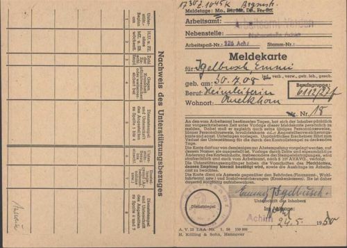 Verden Meldekarte 1950 Stempel Arbeitsamt; KEINE AK, ca. 21x15,2 cm aufgeklappt