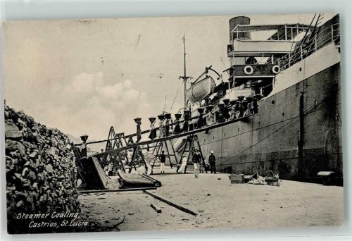 Castries 1912 Steamer Coaling Brücke Beladung Körbe Schiff