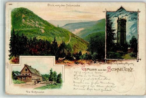 98559 O6054 Schmücke 1899 Lithographie Schneekopfturm Die Schmücke