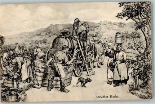 1910 Weinlese Herbst Tiergespann sign. Strieffler