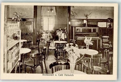 16547 O1403 Birkenwerder - Gasthaus Cafe Heinrich Gastraum Klavier Blumen Vase