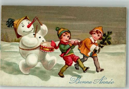 1929 vermenschlicht Trommel Kinder Tannenzweig Bonne Annee Verlag Amag Nr. 1775