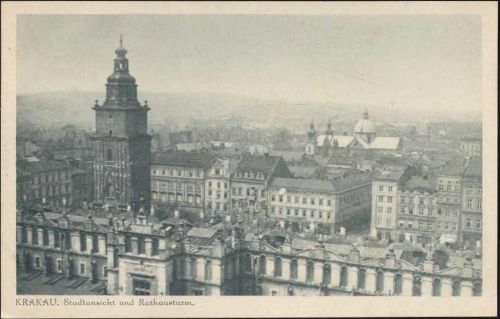um 1920/30 Krakau Stadtansicht und Rathausturm,F. Bednarz AKU1