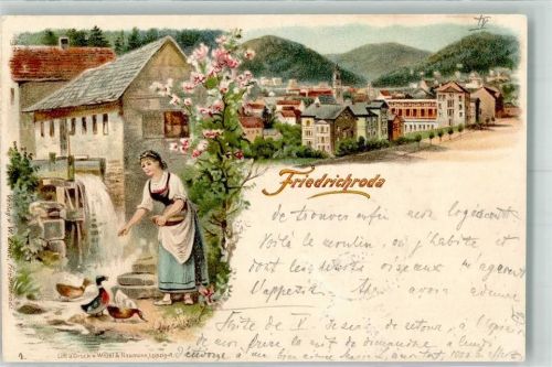 Friedrichroda 1899 Mühle Mühlrad Bäuerin Enten