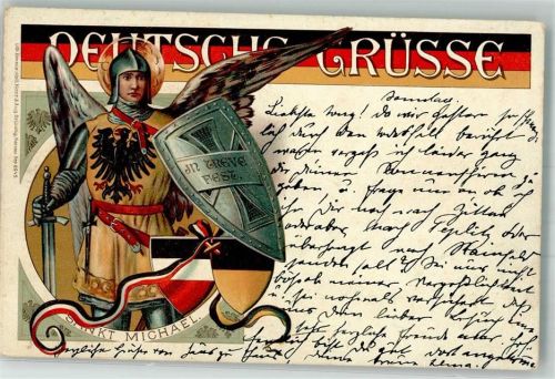 1898 Deutsche Grüsse + Sankt Michael Engel Wappenschilder