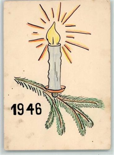1946 Kerze auf Tannengrün handgemalt KEINE AK