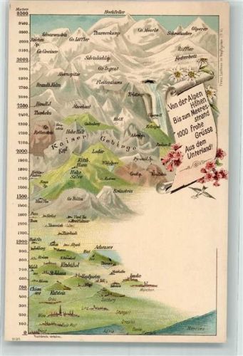 6370 Kitzbühel Lithographie Vogelschau Kaiser-Gebirge