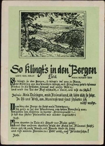 um 1954 Liedtext, -So klingt´s in den Bergen-, Ansicht, AK grünlich,Straub & Fischer