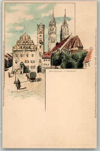 Oschatz Marktplatz Kirche Lithographie Leim löst sich