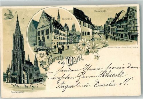 Ulm 1900 Münster Rathaus Blauansicht Ulmer Spatz