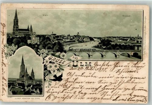 Ulm 1898 Lithographie Münster Brücke Eisenbahn