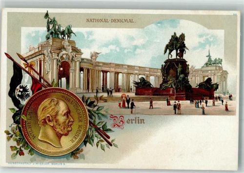 W1000 Berlin Mitte National Denkmal Adel Kaiser Wilhelm I 1899 Lithographie / Künstlerkarte
