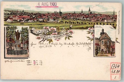 Hildesheim 1900 Panorama der Stadt St. Bernward Denkmal 1000 jähriger Rosenstock