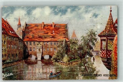 Nürnberg 1909 sign. Flower, Charles Heiliges-Geist-Spital Oilette No. 611B Maschinenstempel