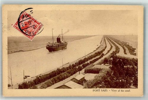 Port Said 1917 Suezkanal Dampfschiff Marke bildseitig