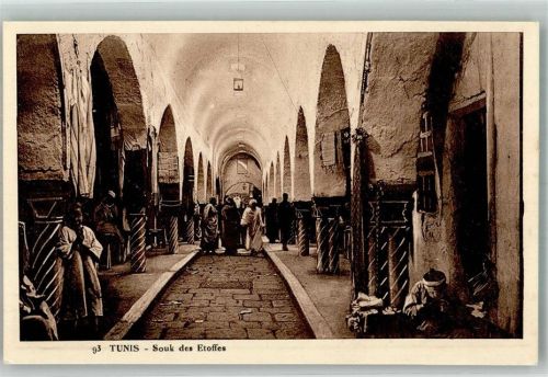 Tunis 1928 Geschäft Marktszene Souk des Etoffes Tracht