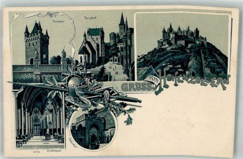 Burg Hohenzollern Lithographie Grafensaal Torturm