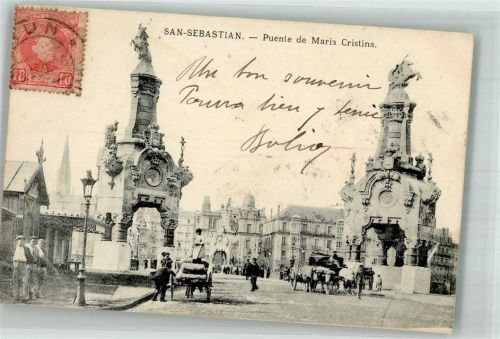 San Sebastian 1906 Puente de Maria Crista Denkmal Marke bildseitig