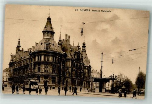 Antwerpen Feldpost WK I Straßenbahn Nationalbank