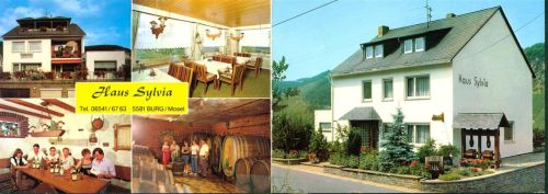 Burg Haus Sylvia (Weingut-Pension), mit kurzer Angebotsbeschreibung, 2-fach Klappkarte, leichte Gebrauchsspuren auf Innenseite