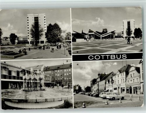 Cottbus Hochhaus im Stadtzentrum Milch-Mocca-Bar Cosmos Springbrunnen Volksbuchhandlung Altmarkt