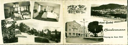 Freyung Hotel-Gasthof "Biedermann", 2-fach Klappkarte, mit Kurzinfos