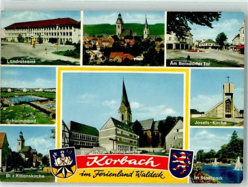 Korbach Landratsamt Am Berndorfer Tor Schwimmbad Blick zur Kilianskirche Bürgerhaus Nicolaikirche Josefs-Kirche Im Stadtpark