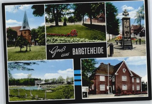 22941 W2072 Bargteheide - Denkmal Kirche Blumen Schwimmbad Sprungturm Blumen
