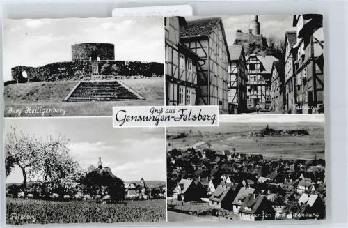 34587 W3582 Gensungen , Hess - Burg Treppe Haus Feld Baum