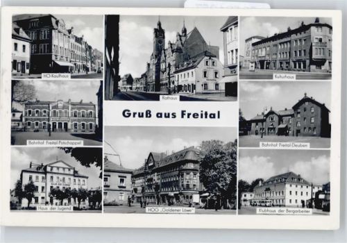 Freital gel. 17.07.60, HO-Kaufhaus, Rathaus, Kulturhaus, Bahnhof, Klubhaus