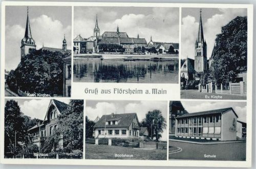 Flörsheim Kirche, Rathaus, Bootshaus, Schule