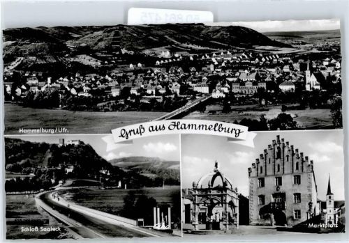 97762 W8783 Hammelburg - Gesamtansicht, Schloss Saaleck, Marktplatz