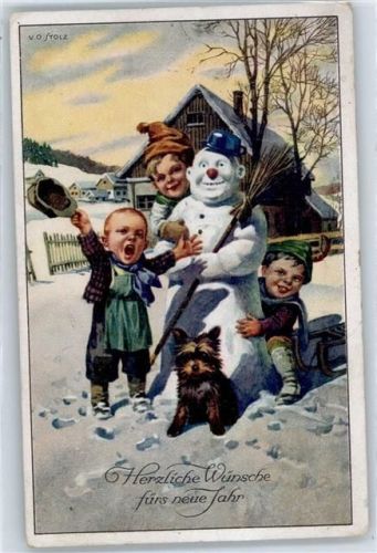 Neujahr, Kinder, Hund, Wenau-Pastell