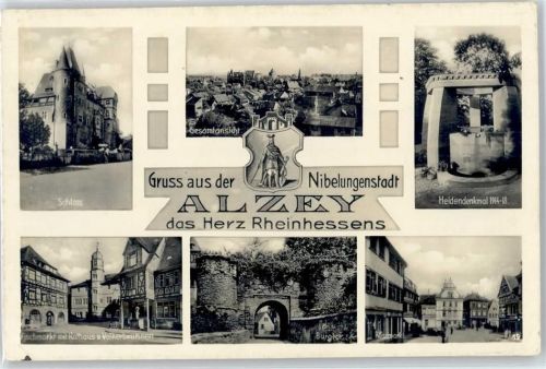 Alzey Schloss, Gesamtansicht, Heldendenkmal, Fischmarkt, Burgtor, Markt