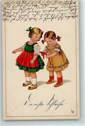 Kinder - eine Schleife am Kleid binden 1918 litho AK Meissner & Buch