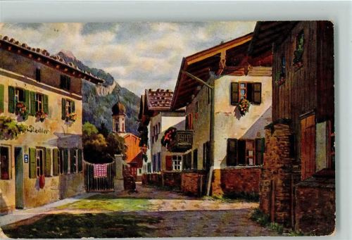 Oberammergau 1930 Straßenwinkel im Dorf, Bodenseeverlag Nr. 820 AK 2 Eckknicke
