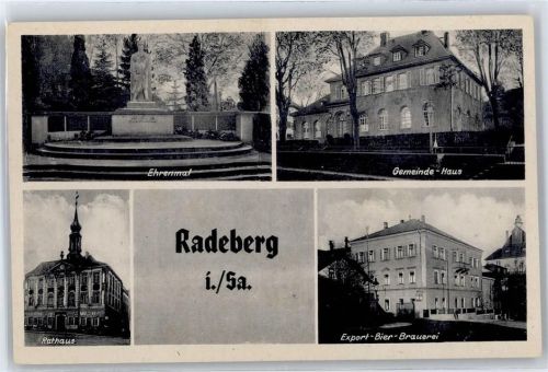01454 O8142 Radeberg - Ehrenmal, Gemeinde-Haus, Rathaus, Export-Bier-Brauerei