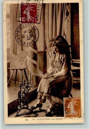 1934 Spinnerin am Spinnrad - Tracht aus Alsacienne AK