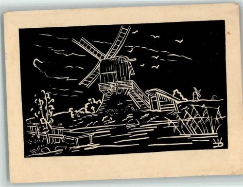sign WD - Windmühle Linolschnitt 1938 AK