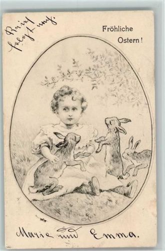 1905 Kleinkind mit Hasen auf der Wiese AK