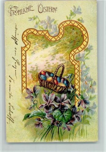 1905 Korb mit Ostereiern, Blumen AK