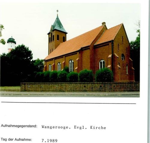 Nordseeheilbad Wangerooge Evangel. Kirche Foto montiert auf Karton