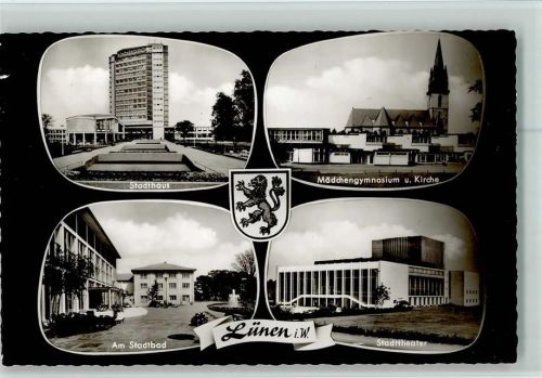 Lünen Stadthaus am Stadtbad Mädchengymnasium und Kirche Stadttheater