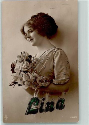 1914 Verlag PFB Serie 2343-2 AK mit Glimmerauflage Frau mit Rosen Foto AK