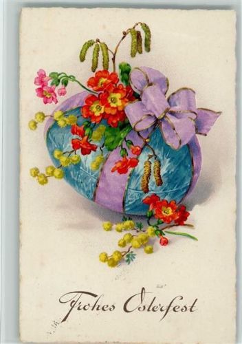 1931 Ostern , Verlag EAS 1009 - Osterei mit Schleife u. Blumen AK